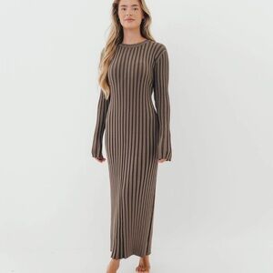 Slate colored ribbed maxi dress